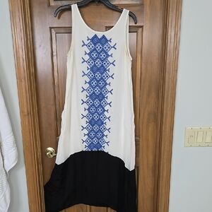 Sundance Blue and White High-Low Sundress Scoop Neck Sleeveless